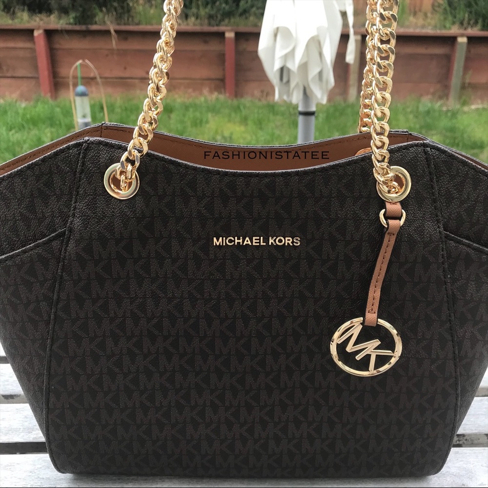 Michael Kors Large chain shoulder tote brown MK - Picture 2 of 7